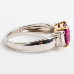 Ruby and Baguette Diamond Ring, 18 Karat Yellow Gold, Est .40 Carat, Mid-1960s