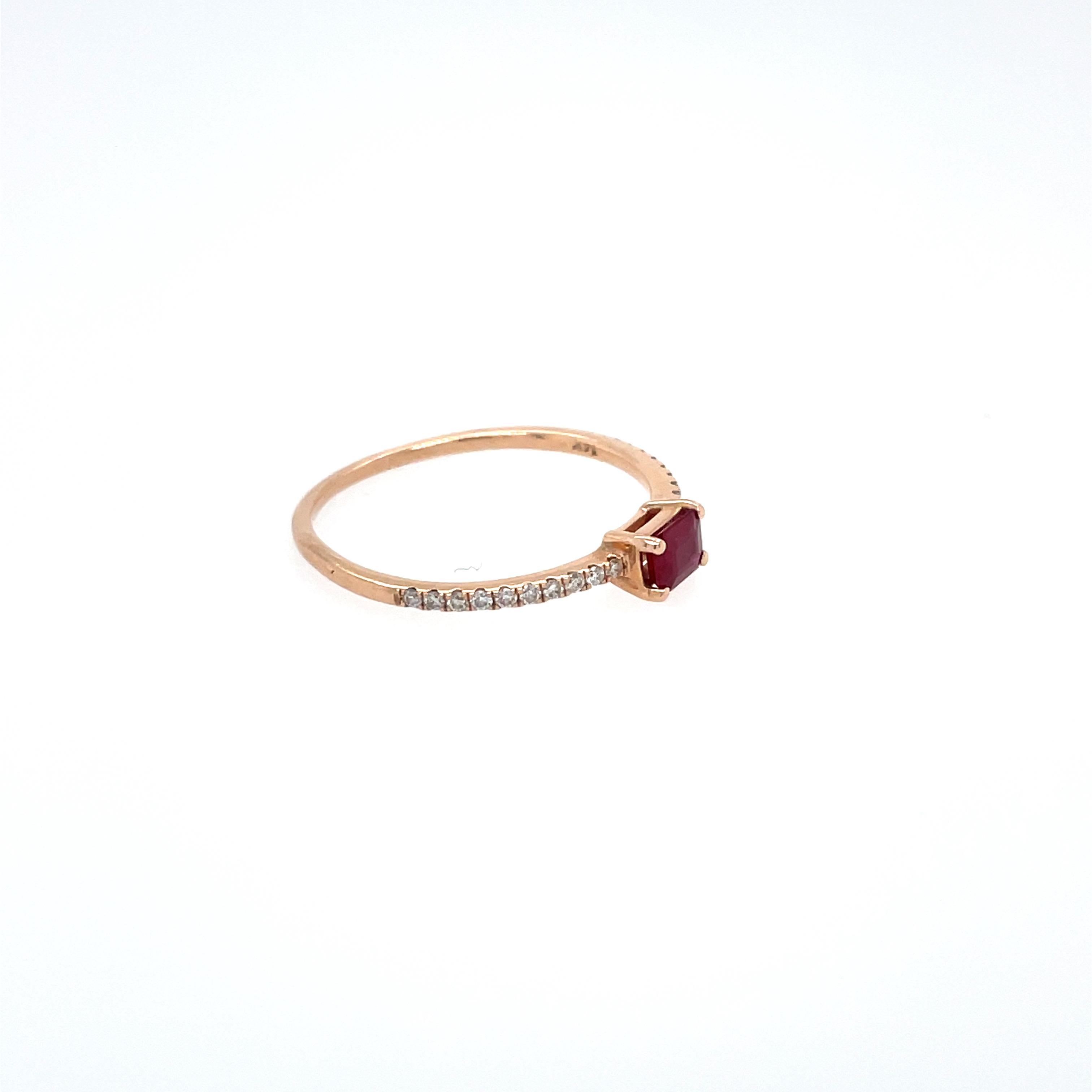 Contemporary Ruby Baguette Diamond Stacking Ring For Sale