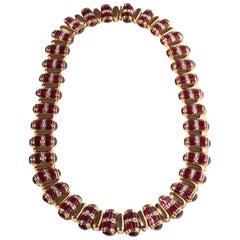 Ruby Baguette Diamonds 18 Karat Yellow Gold Necklace