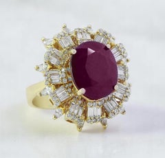 Anello con gemma aureola di rubino in oro massiccio 14k (certificato)
