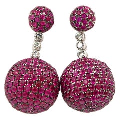 Ruby Ball Diamond Dangle Earrings with Ruby Studs