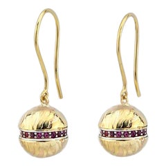 Ruby Ball Hook Earrings in 14K Solid Yellow Gold