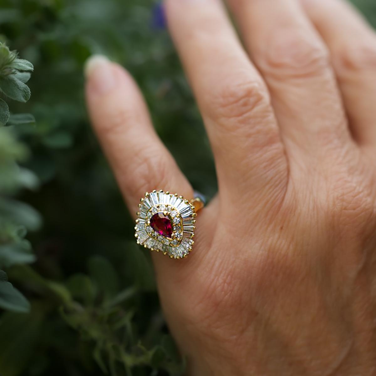 This delicate Ruby Ballerina Ring is a happy addition to any jewelry collection. The unique ballerina ring design adds a touch of elegance to any outfit. Made with genuine rubies, this ring sparkles and shines, making it the perfect choice for any