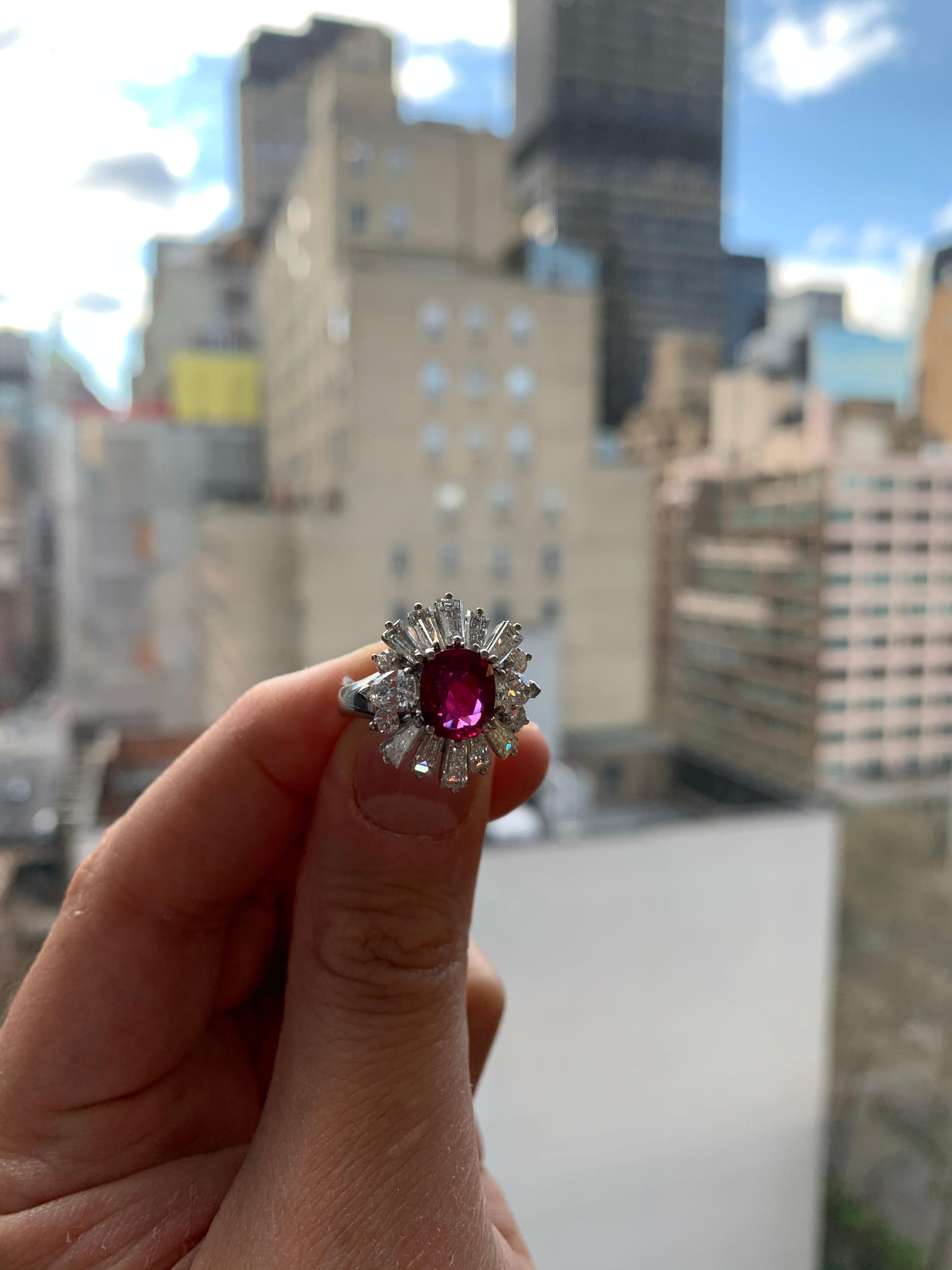 Ruby Ballerina Style Diamond Ring In Excellent Condition For Sale In New York, NY