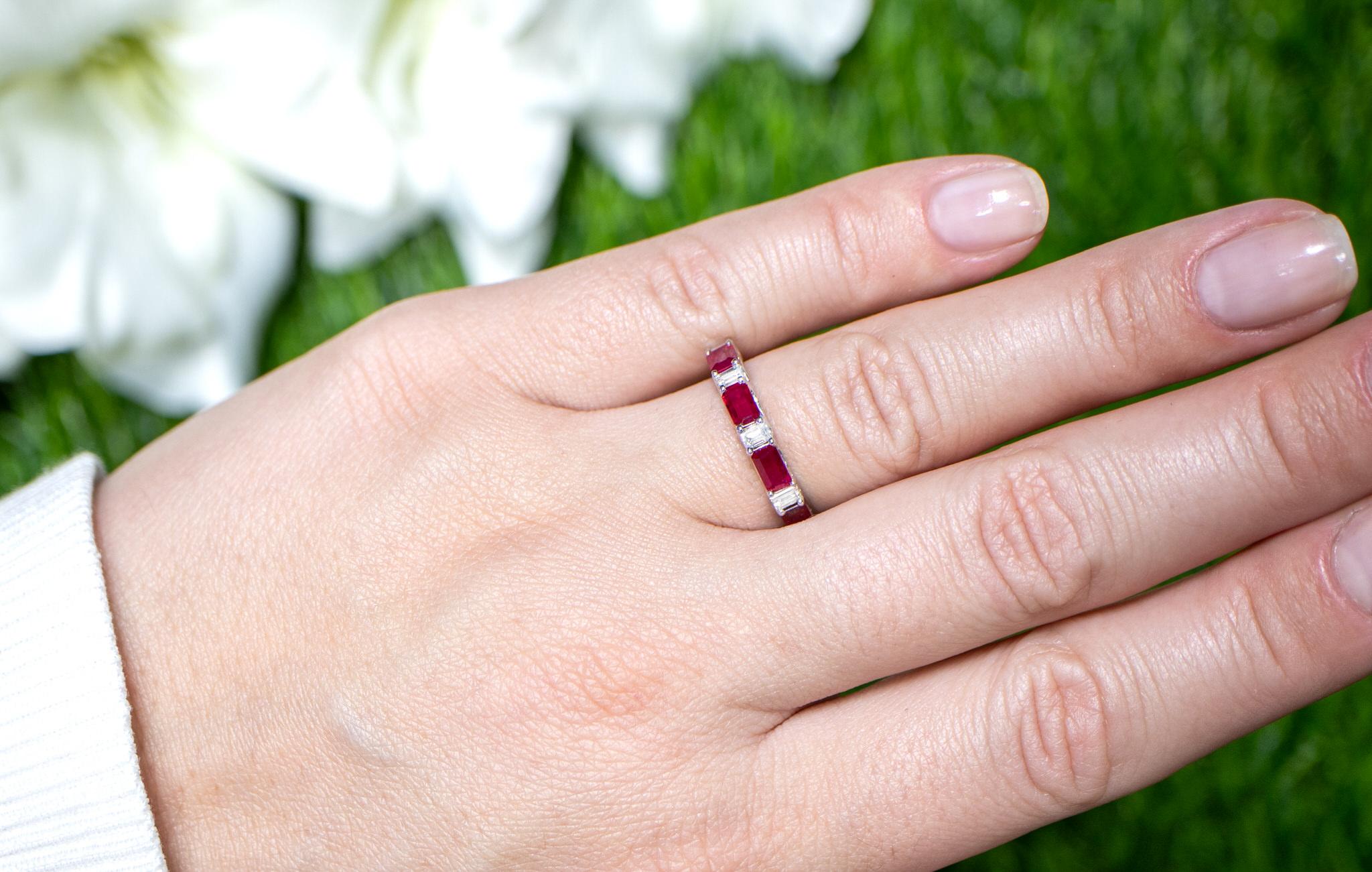 It comes with the Gemological Appraisal by GIA GG/AJP
All Gemstones are Natural
Rubies = 0.94 Carats
Diamonds = 0.36 Carats
Metal: 18K White Gold
Ring Size: 6.5* US
*It can be resized complimentary