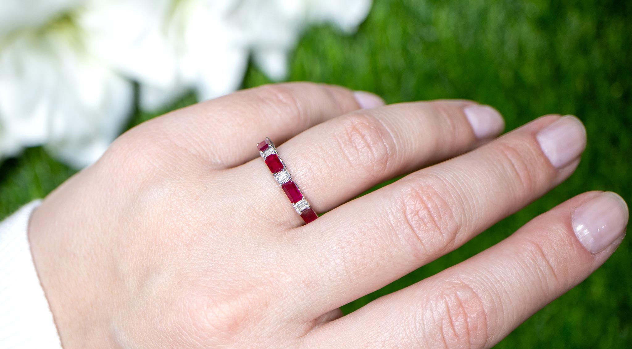 Ruby Band Ring With Diamonds 1.30 Carats 18K Gold In Excellent Condition For Sale In Laguna Niguel, CA