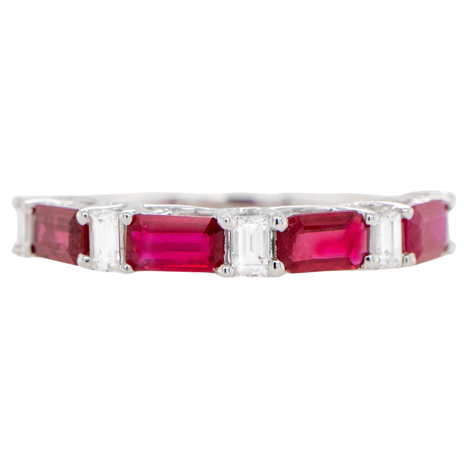 Ruby Band Ring With Diamonds 1.30 Carats 18K Gold For Sale