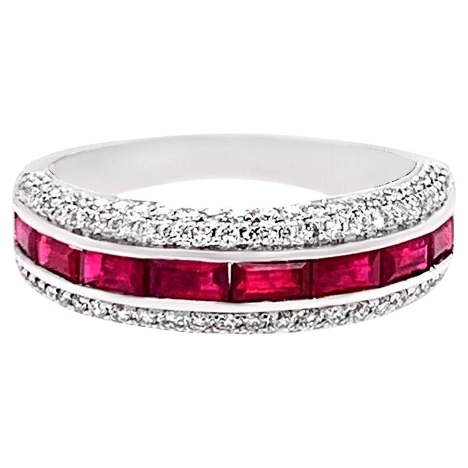 Rubin Band Ring mit Diamanten 1,79 Karat 18K Weißgold