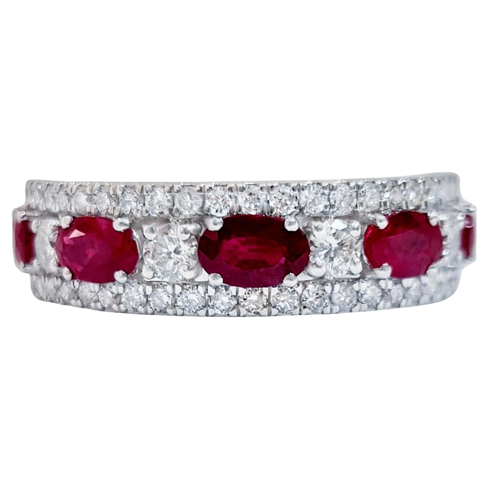 Ruby Band Ring With Diamonds 2.35 Carats 18K Gold For Sale