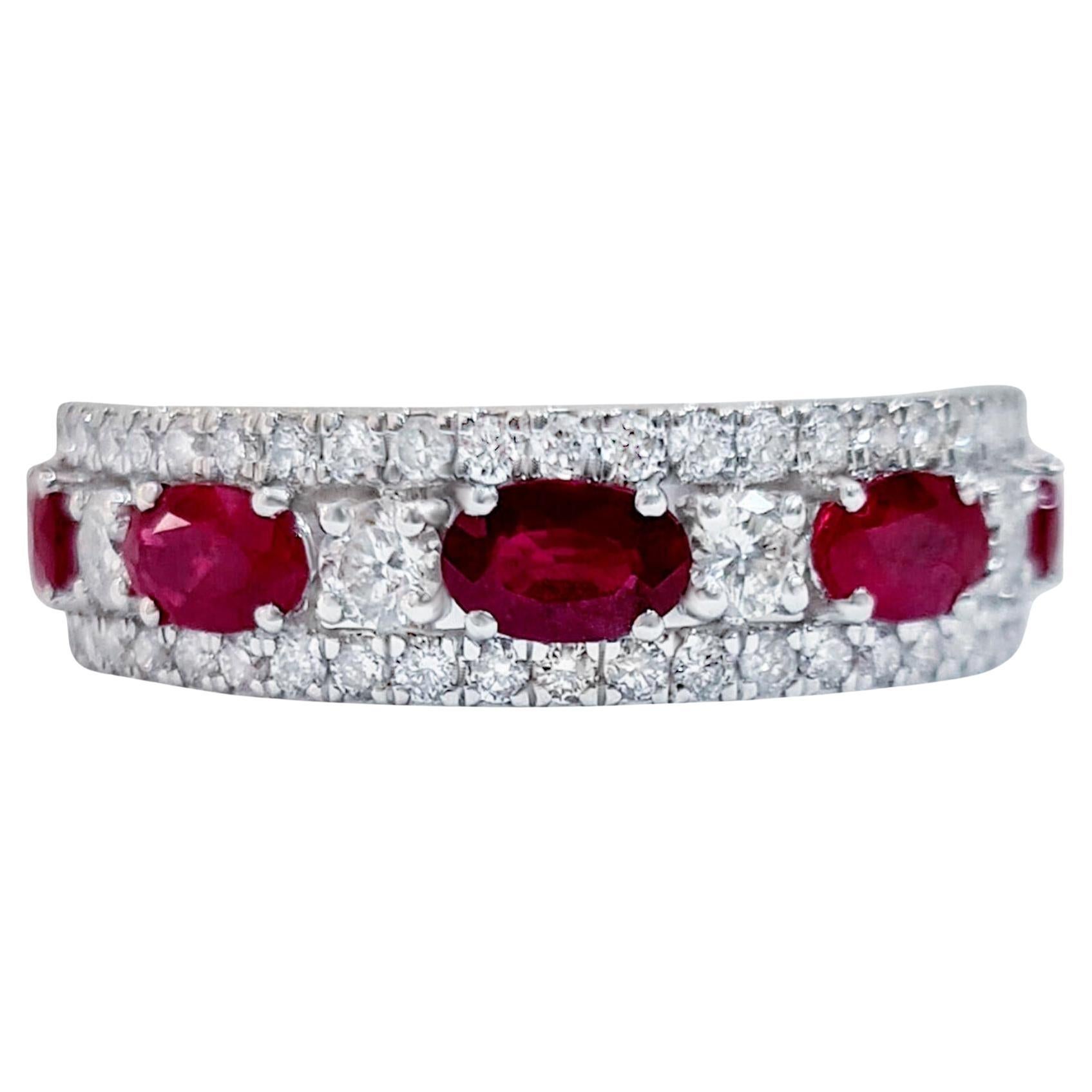 Ruby Band Ring With Diamonds 2.35 Carats 18K Gold For Sale