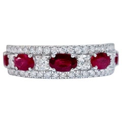 Retro Ruby Band Ring With Diamonds 2.35 Carats 18K Gold