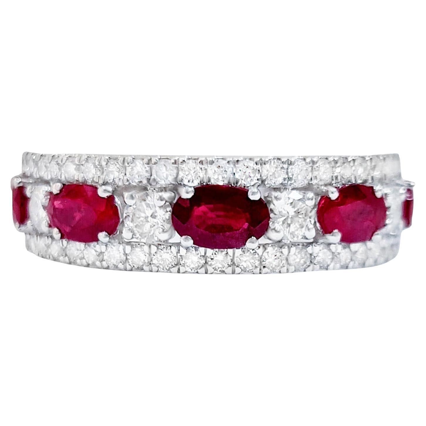 Ruby Band Ring With Diamonds 2.35 Carats 18K Gold