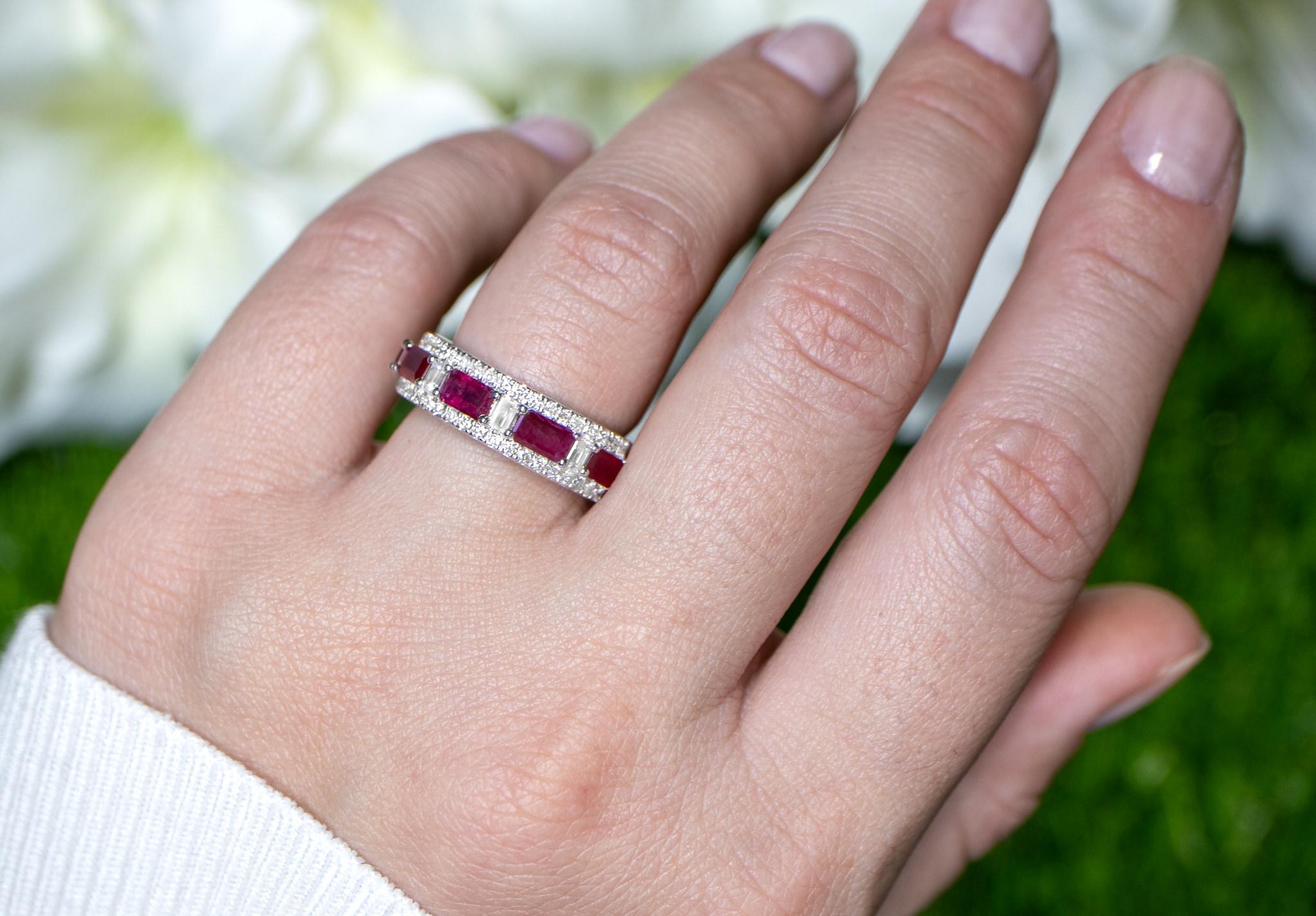 Contemporary Ruby Band Ring With Diamonds 2.45 Carats 18K Gold For Sale
