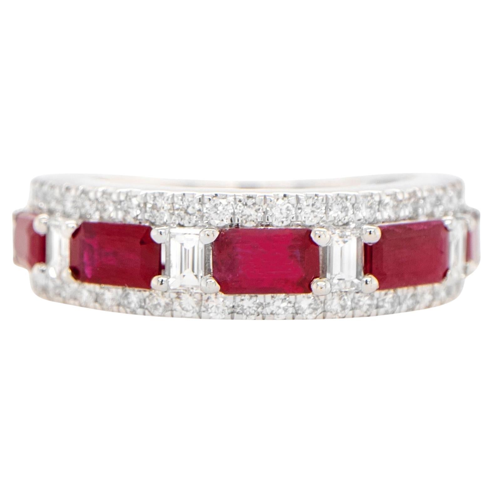 Ruby Band Ring With Diamonds 2.45 Carats 18K Gold For Sale