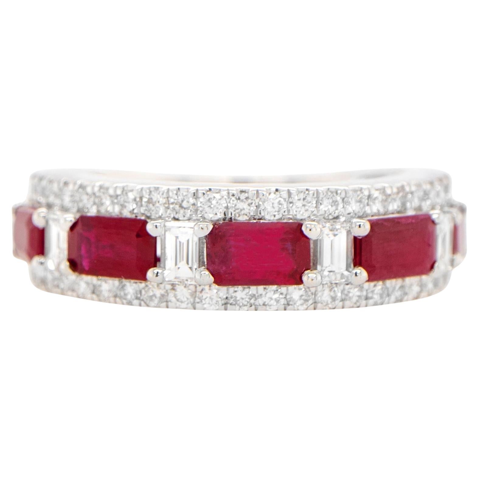 Ruby Band Ring With Diamonds 2.45 Carats 18K Gold