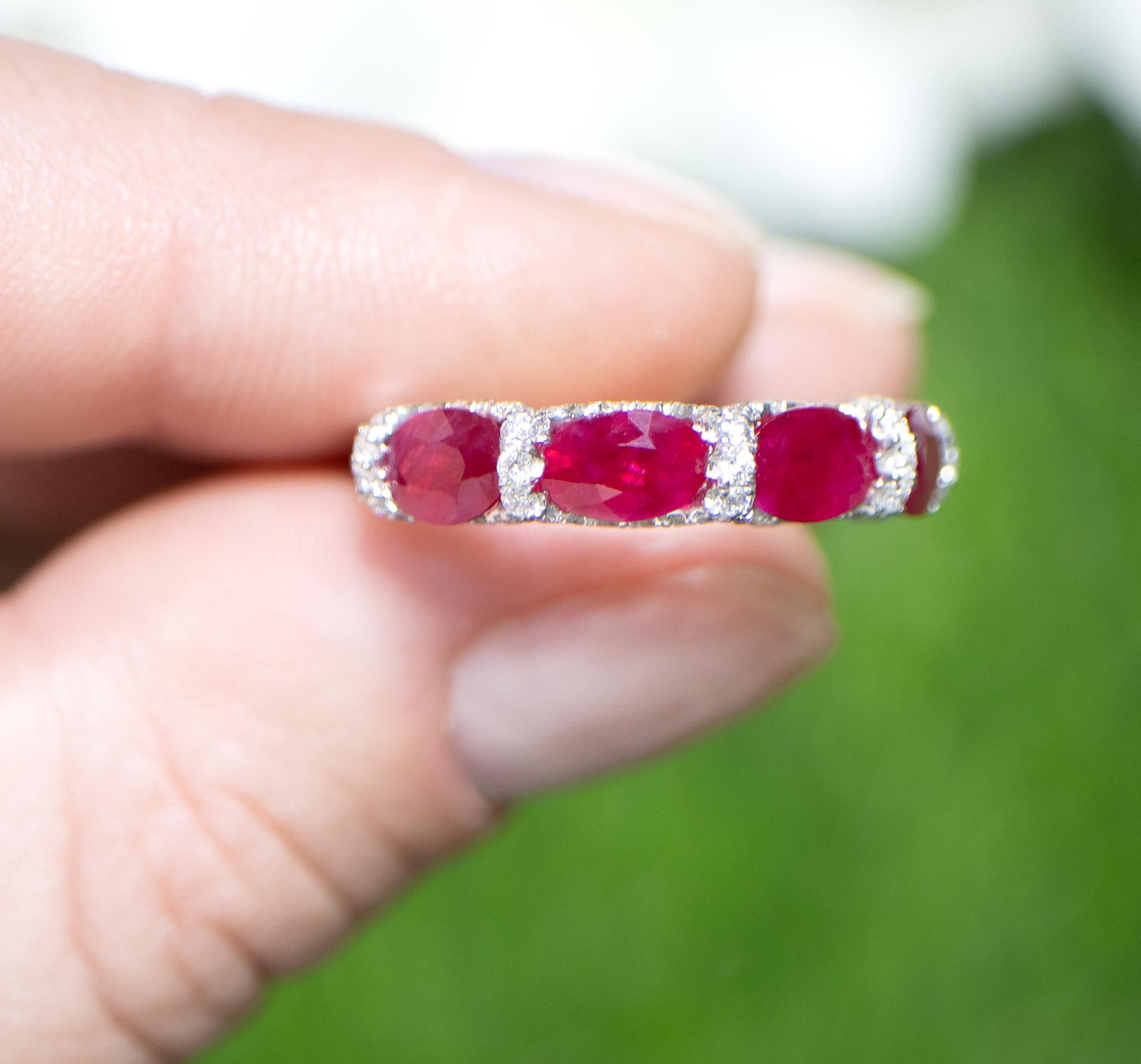 Ruby Band Ring With Diamonds 3.24 Carats 18K Gold In Excellent Condition For Sale In Laguna Niguel, CA