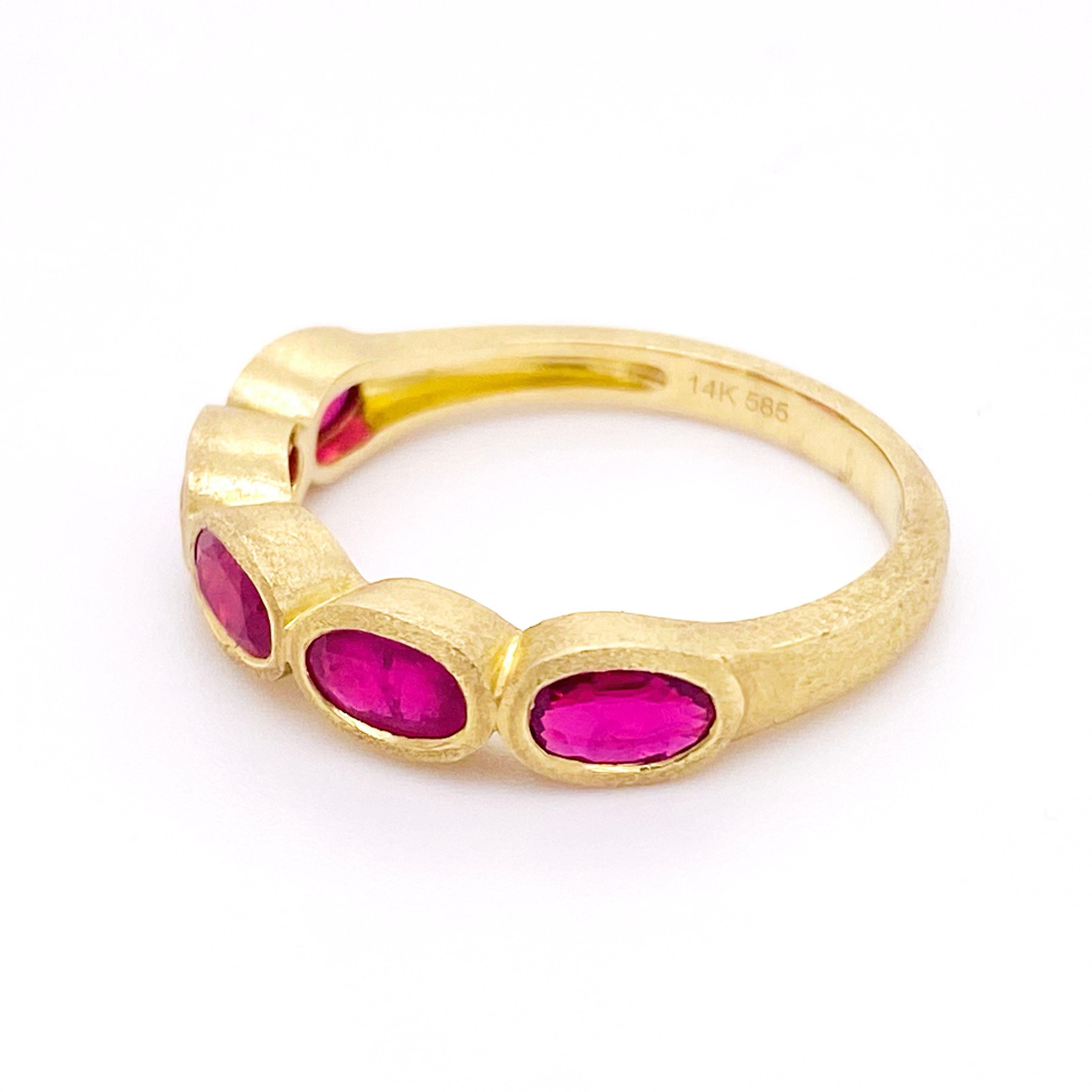 Contemporary Ruby Band Ring, Yellow Gold Satin 1.52 Carat TW Gorgeous CUSTOM ORDER 4-5 WEEKS For Sale