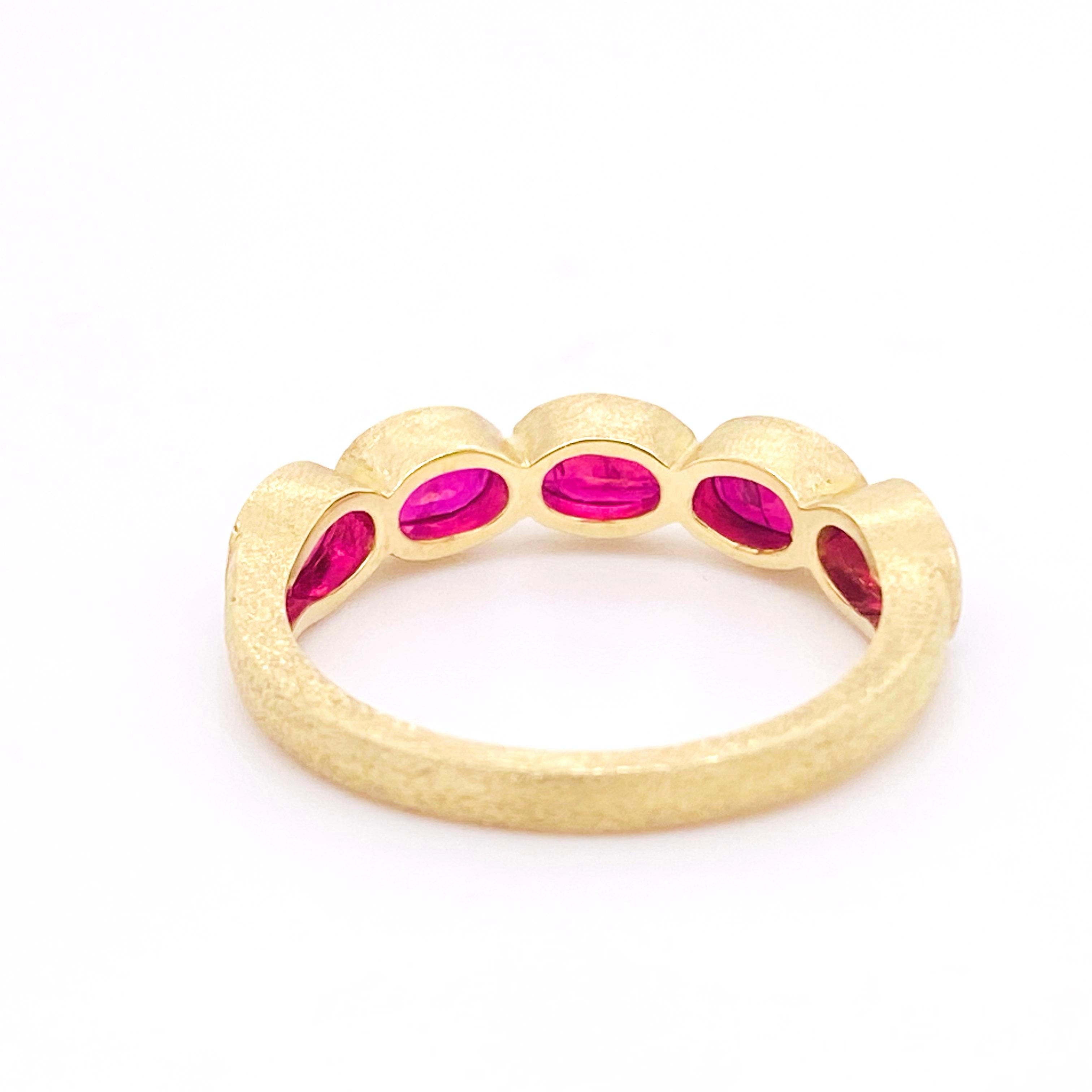 Oval Cut Ruby Band Ring, Yellow Gold Satin 1.52 Carat TW Gorgeous CUSTOM ORDER 4-5 WEEKS For Sale
