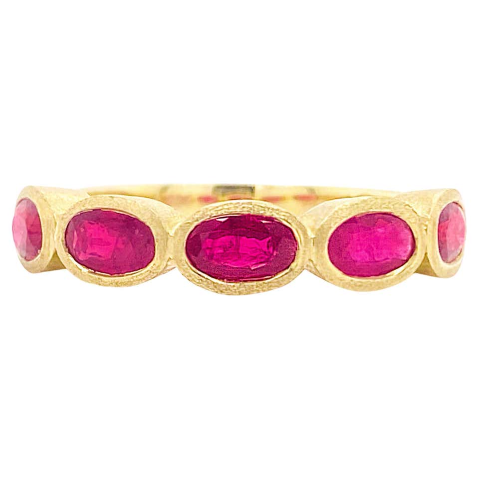 Ruby Emerald Diamond Gold Bezel Set Ring at 1stDibs