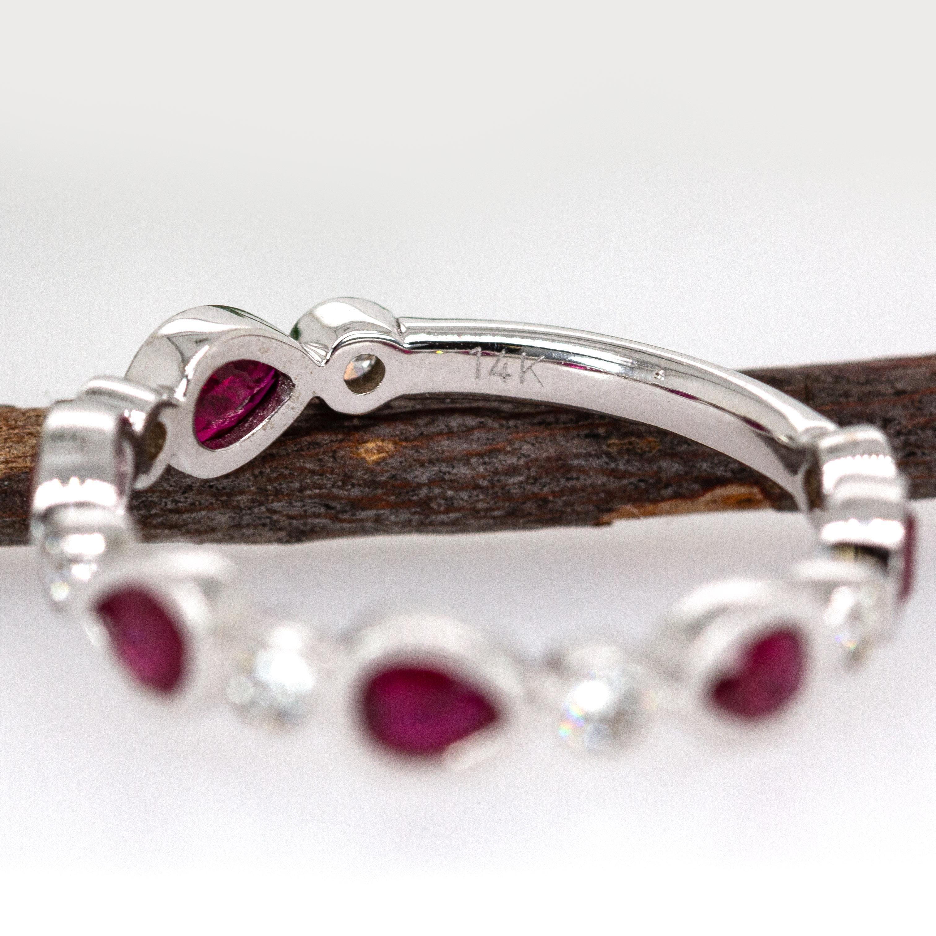 Women's Ruby Band with Natural Diamond Accents in Solid 14K Gold  Six Pear Shape Ruby For Sale