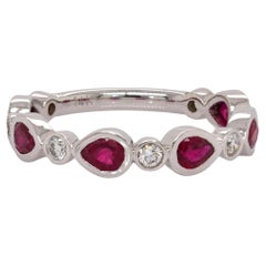 Ruby Band with Natural Diamond Accents in Solid 14K Gold  Six Pear Shape Ruby