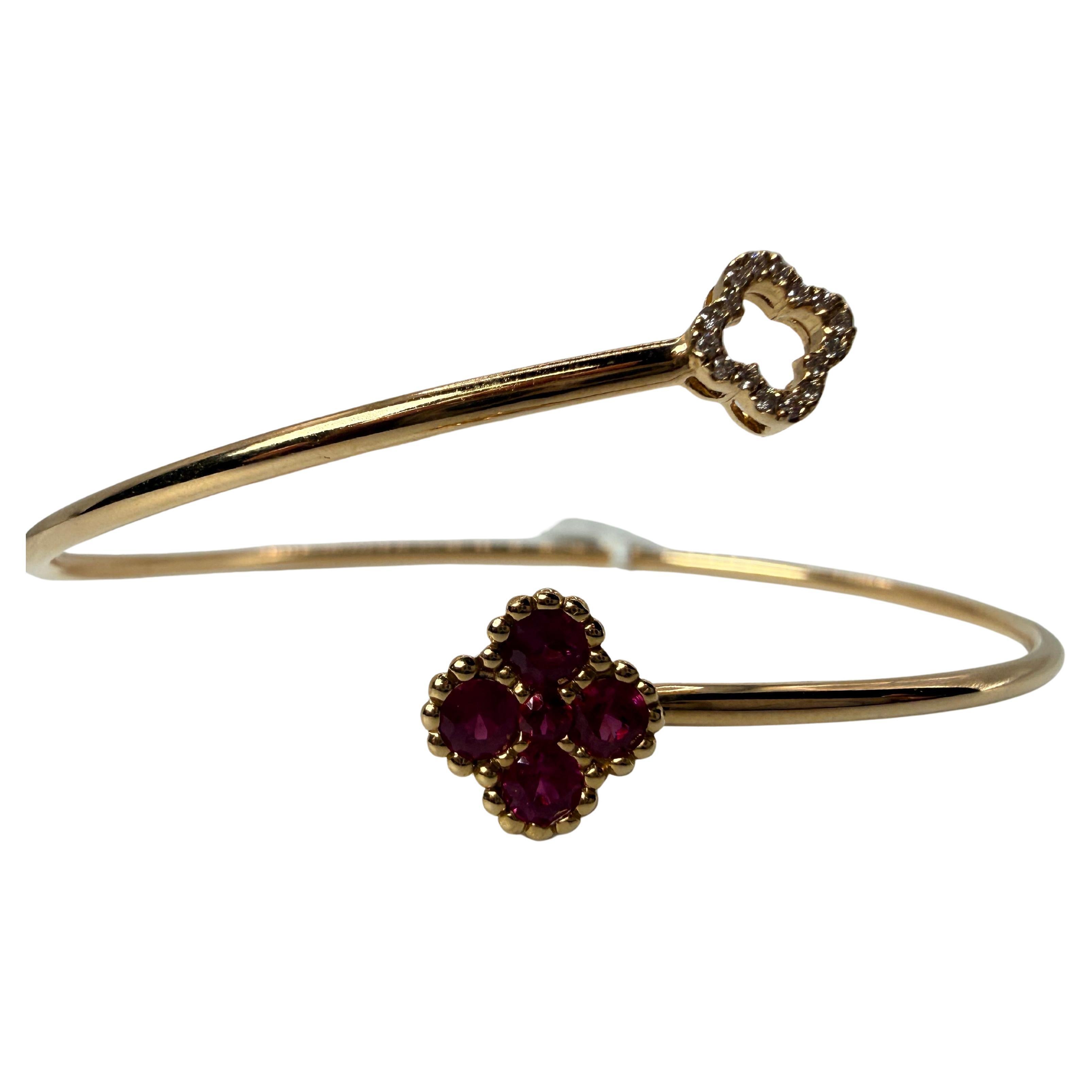 Ruby bangle flexible 14KT solid gold For Sale