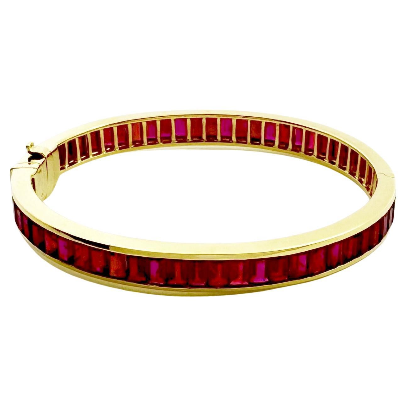 Ruby Bangle set in 18K Gold Settings For Sale