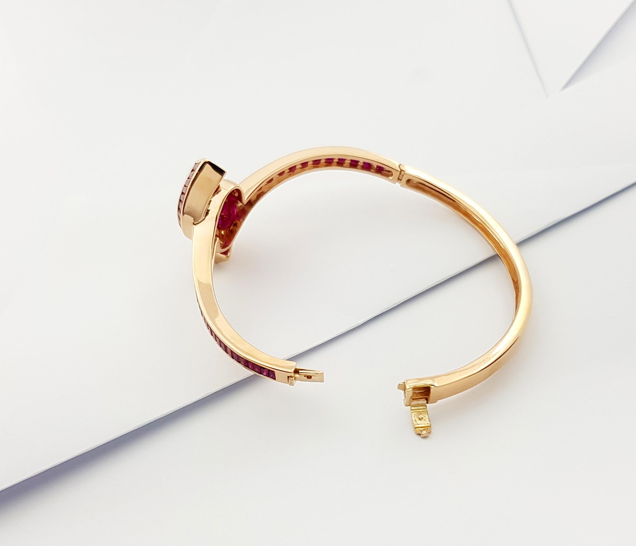 Contemporary Ruby Bangle Set in 18k Rose Gold Settings For Sale
