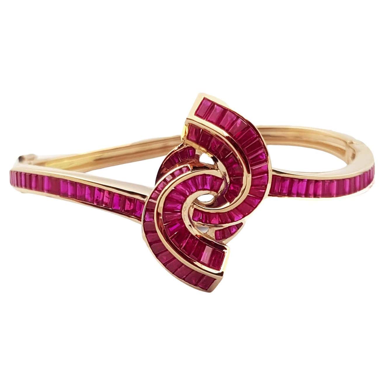 Modarn Bangles Ruby Bangle Set in 18k Rose Gold Settings For Sale at 1stDibs