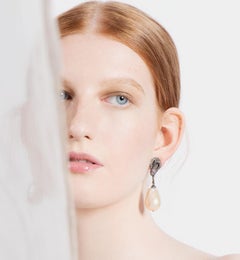 Manpriya B Ruby, Baroque Pearl and Diamond Serpent Drop Dangle Earrings