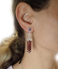 Ruby Bead and Diamond Chandelier Earrings in 18 Karat White Gold