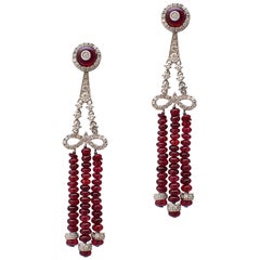 Ruby Bead and Diamond Chandelier Earrings in 18 Karat White Gold