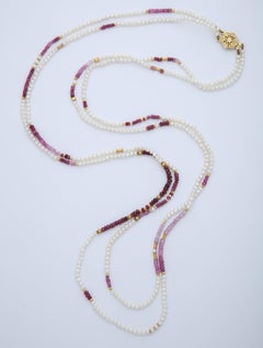 Ruby Bead and Fresh Water Pearl Long Necklace