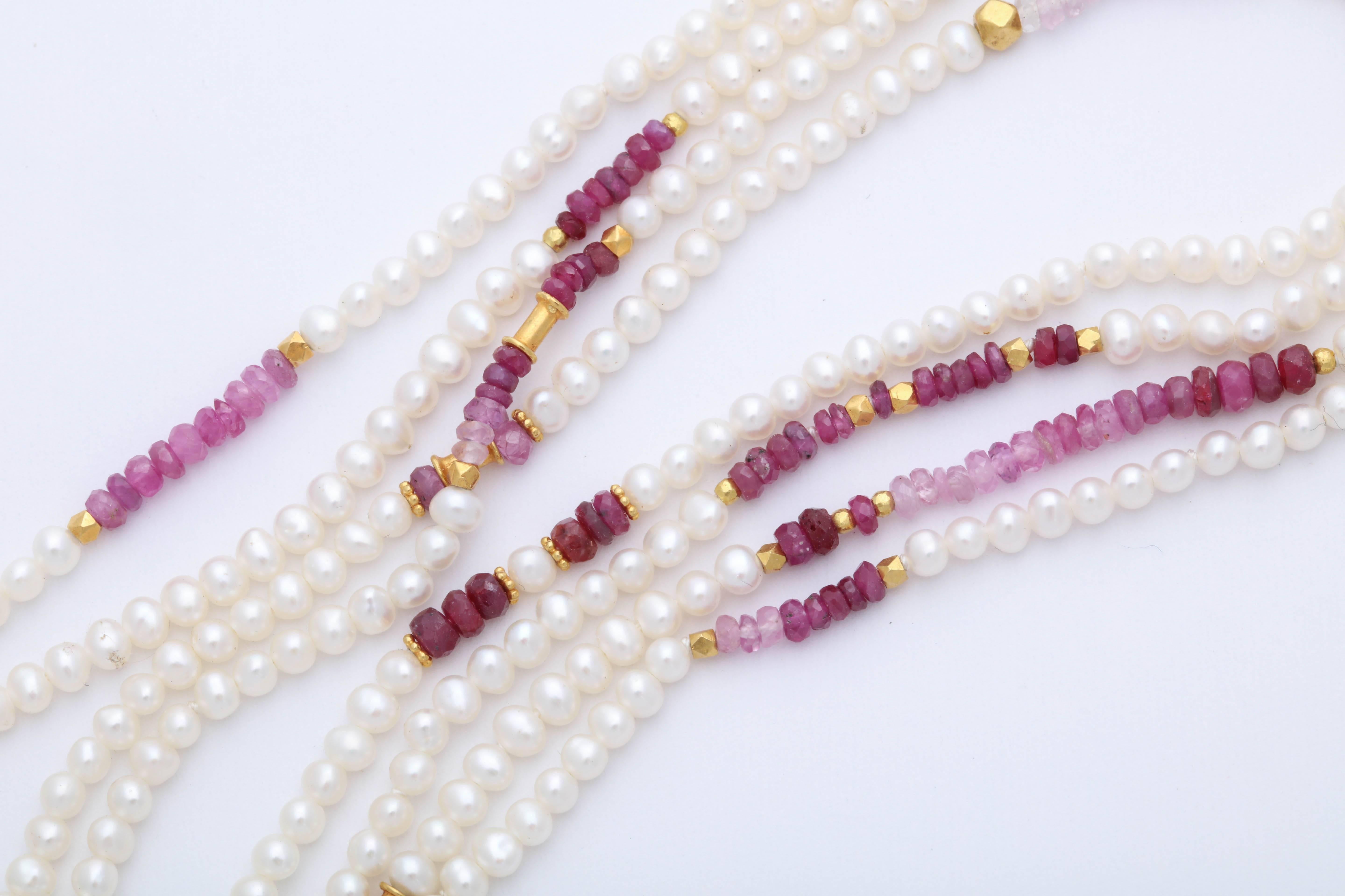 Ruby Bead and Fresh Water Pearl Long Necklace For Sale 2