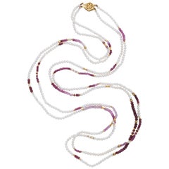 Ruby Bead and Fresh Water Pearl Long Necklace