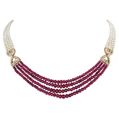 Ruby Bead and Pearl Necklace by Cartier