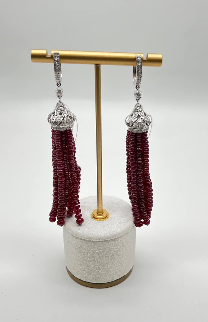 Ruby Bead Chandelier Drop White Diamond 18 Karat White Gold Earrings In New Condition For Sale In Oakton, VA