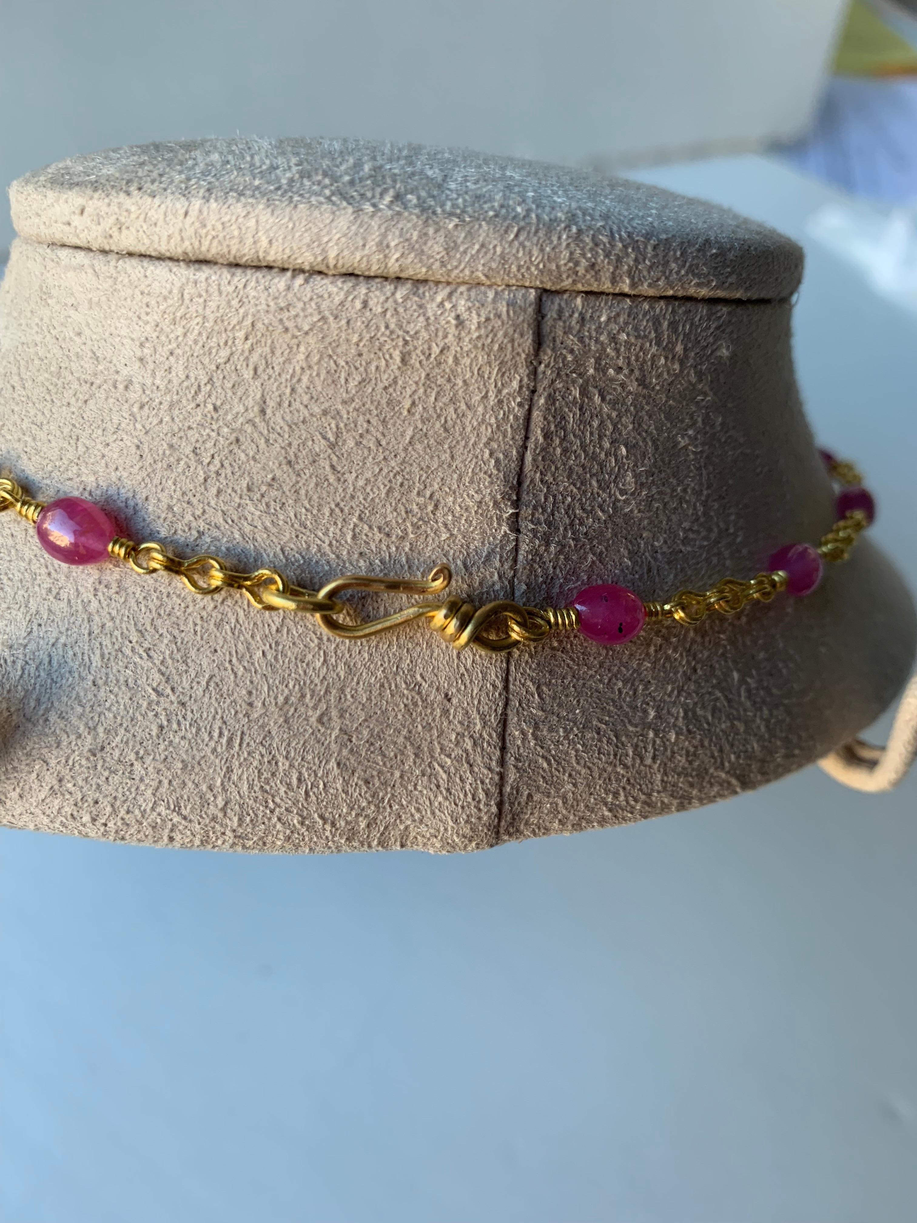 Artisan Ruby sapphire Bead Necklace 22 Karat Gold Yellow Gold