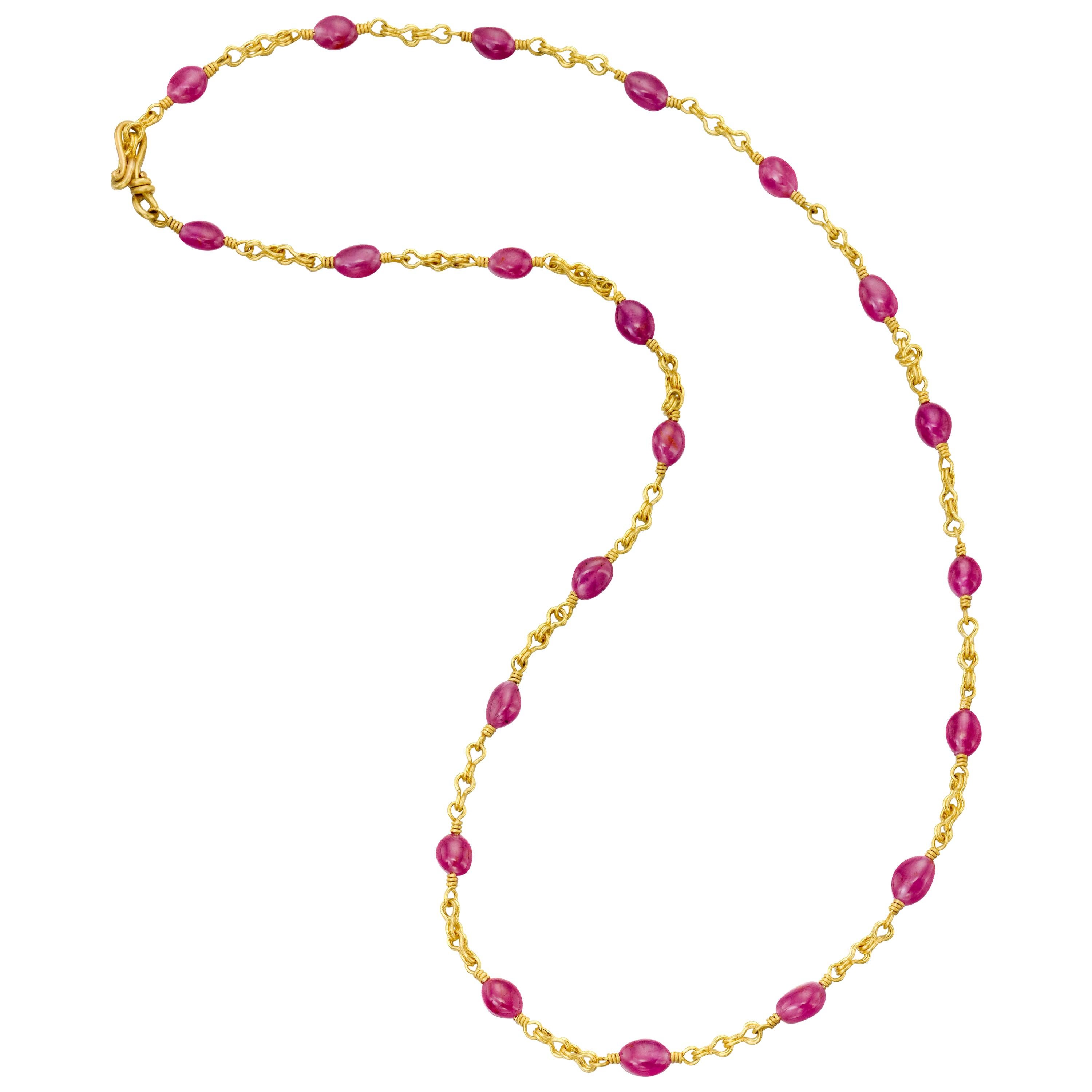 Ruby sapphire Bead Necklace 22 Karat Gold Yellow Gold
