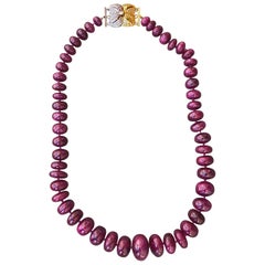 Ruby Bead Necklace, over 2000 Carat, Magnetic Diamond Clasp