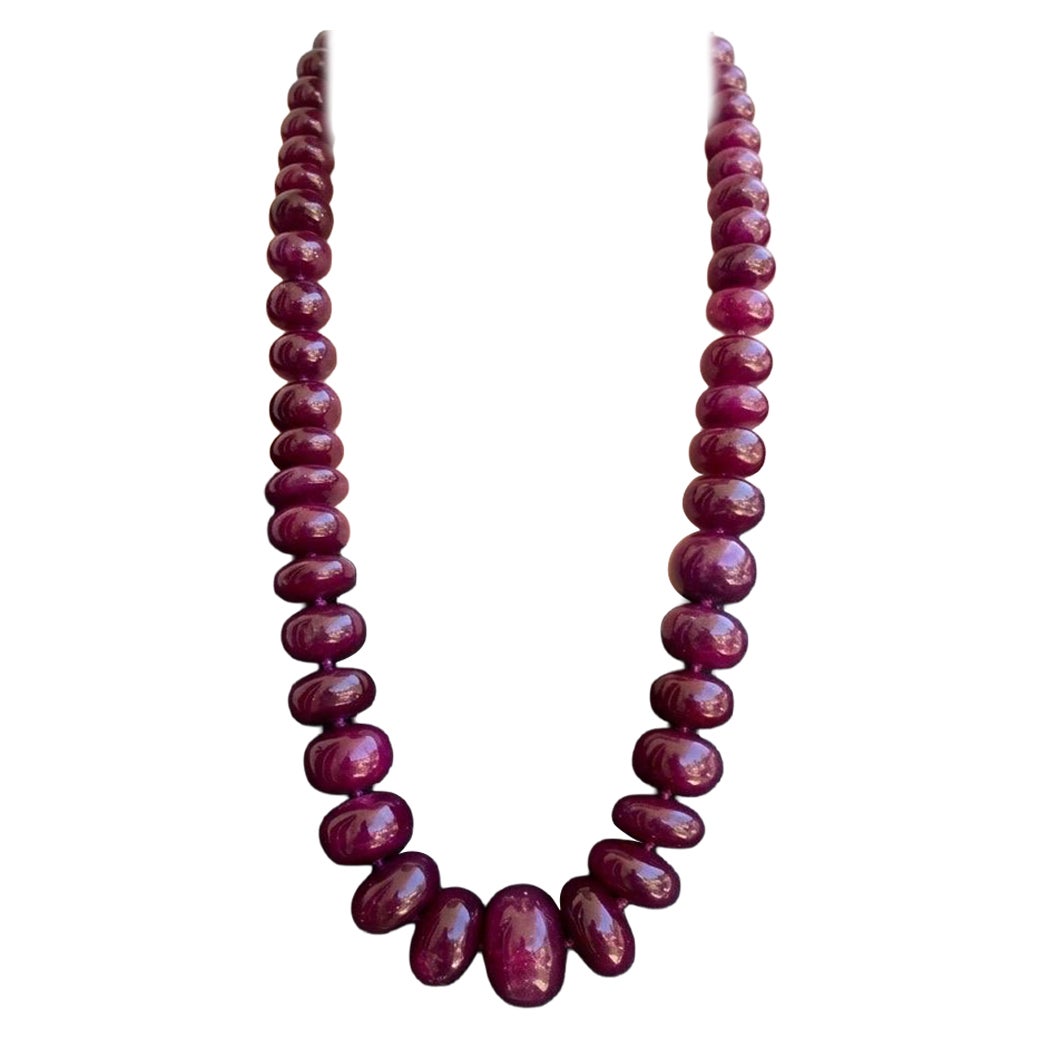 Ruby Bead Necklace , Over 2000 Carats 27 Inches - Magnetic Diamond Clasp. For Sale