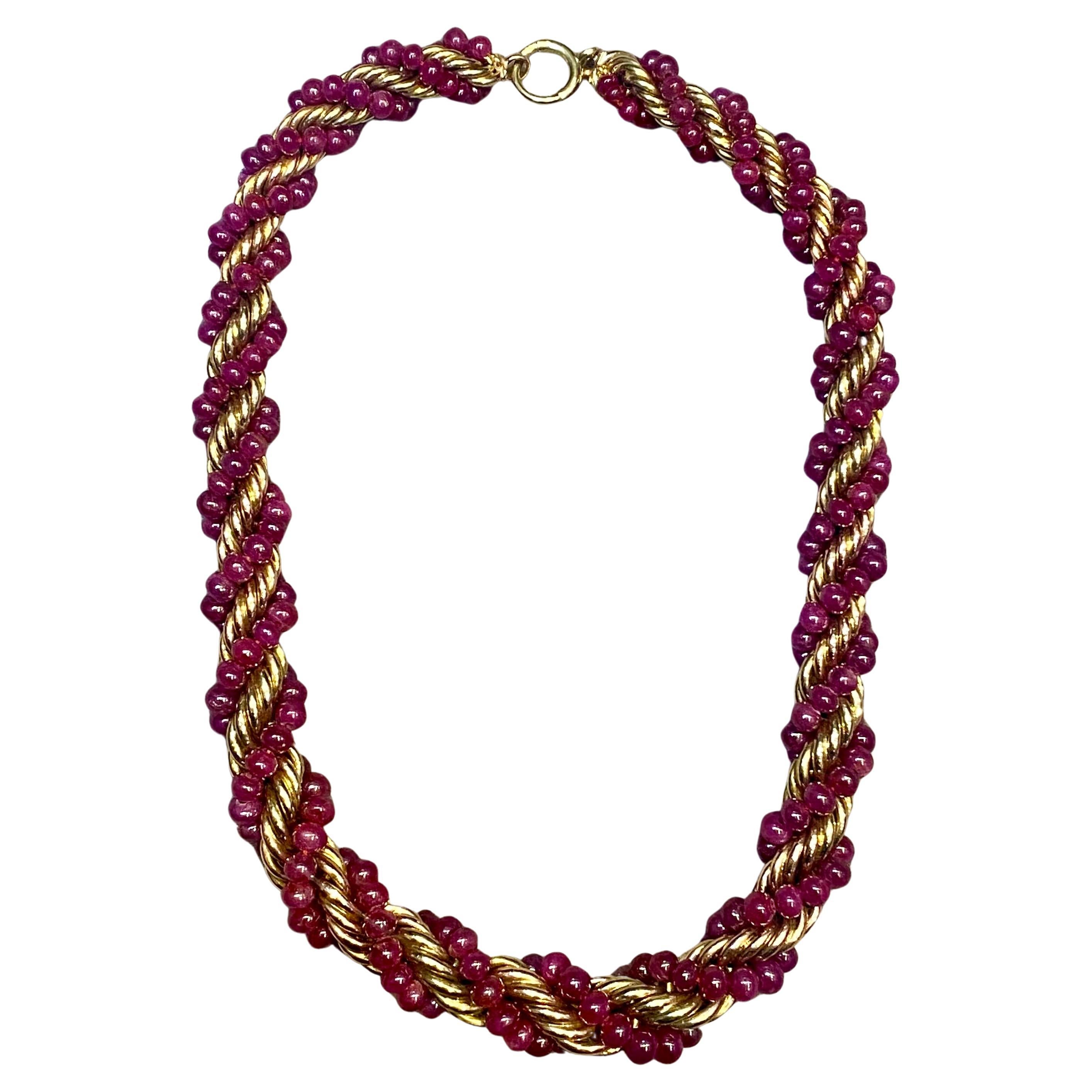 Ruby Bead Torsade Necklace 