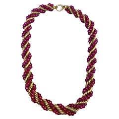 Vintage Ruby Bead Torsade Necklace 
