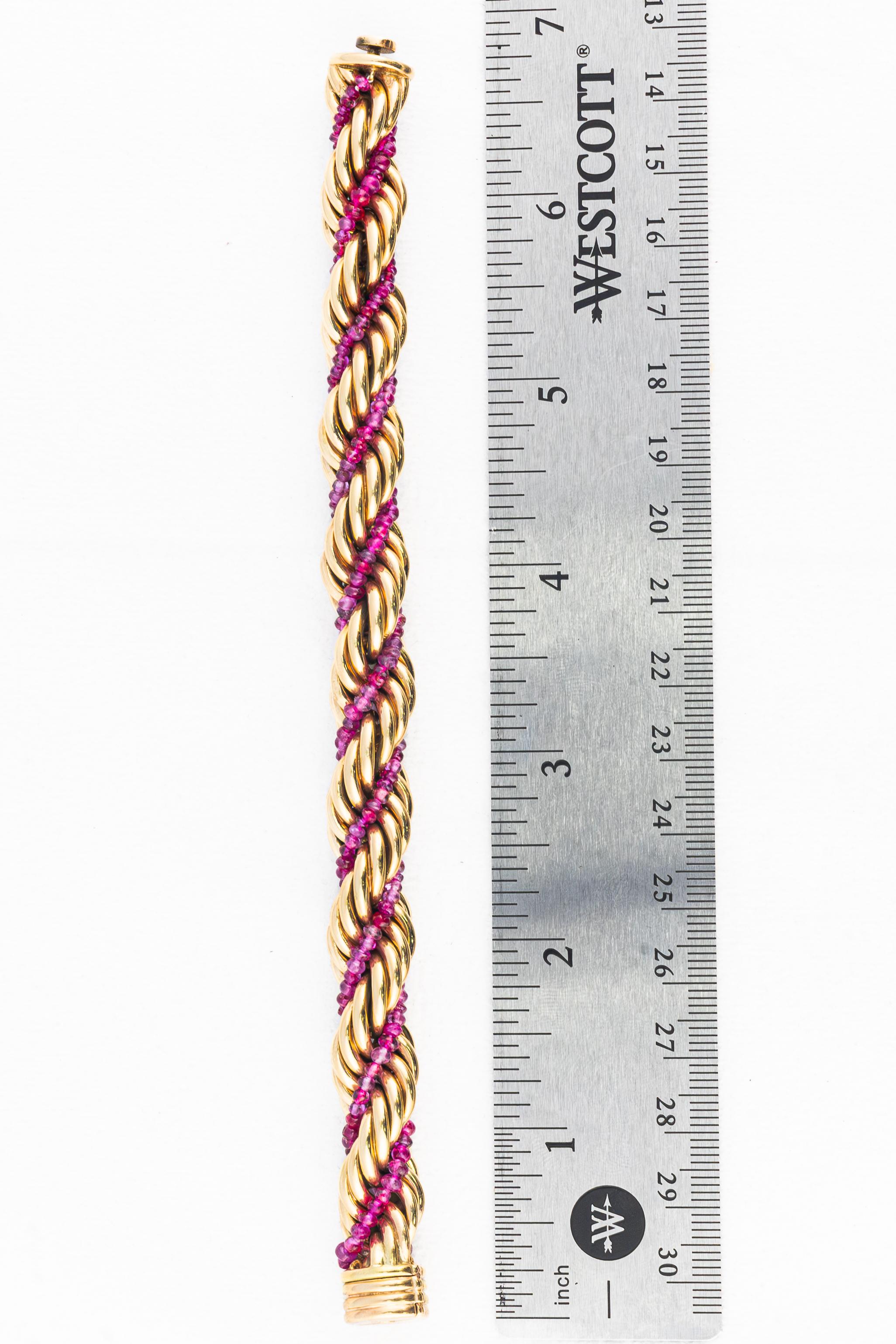 Perlina Bracciale in corda d'oro con perline di rubino in vendita