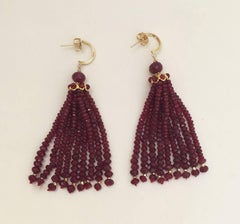 Marina J. Elegant Tassel Earrings with Sparkling Ruby Beads and 14k Yellow Gold