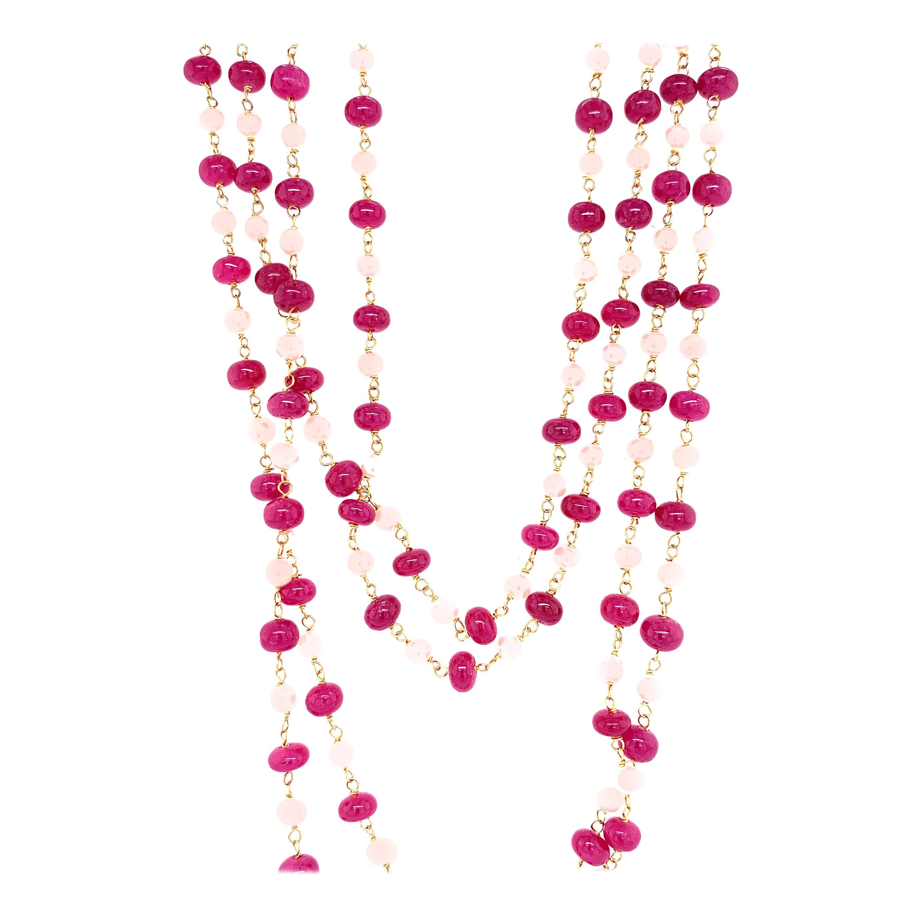 Ruby Beads and Cultured South Sea Pearl 22 Karat Gold Necklace For Sale ...