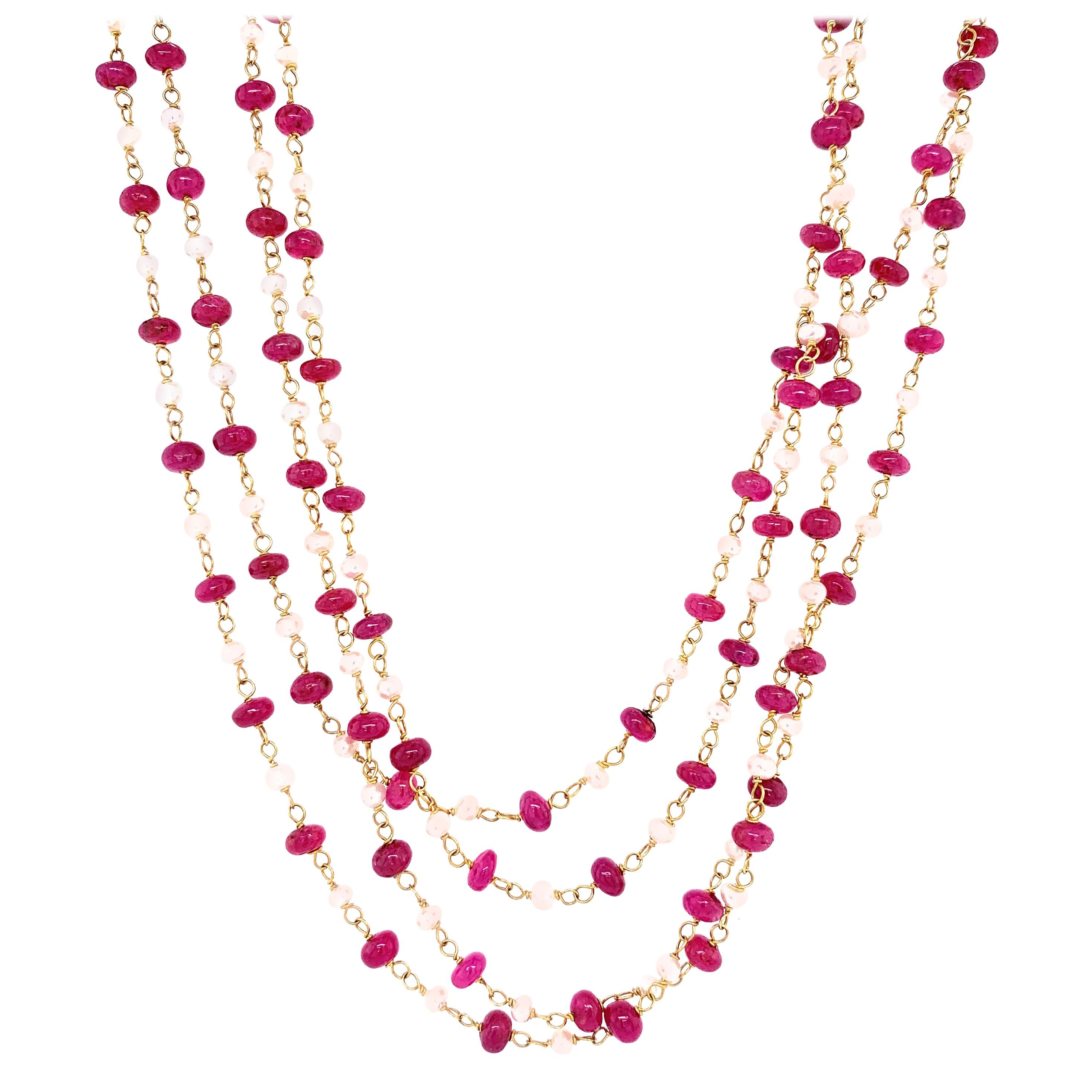 Ruby Beads and Cultured South Sea Pearl 22 Karat Gold Necklace For Sale