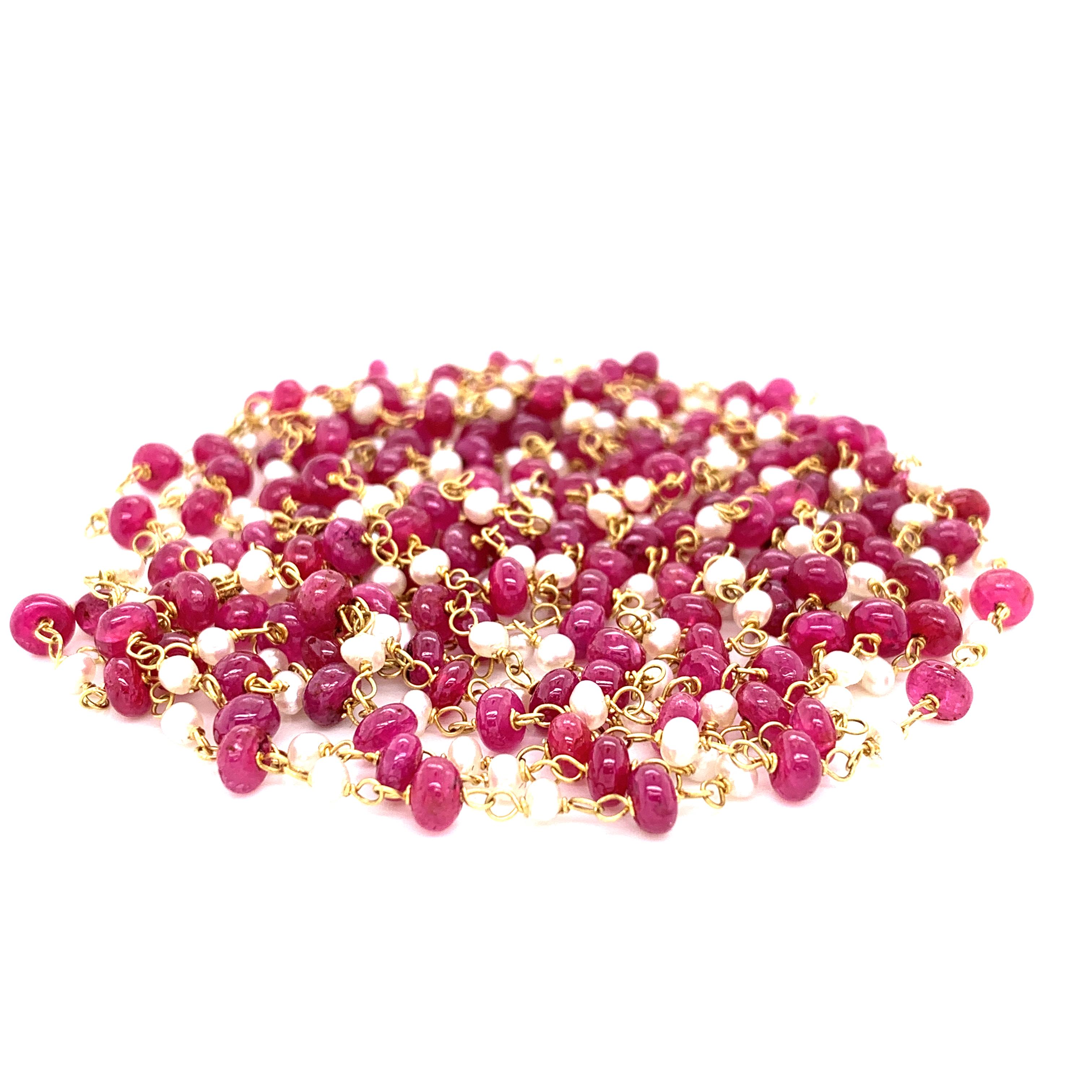 Perle Collier en or 22 carats avec perles de rubis et perles de culture des mers du Sud en vente