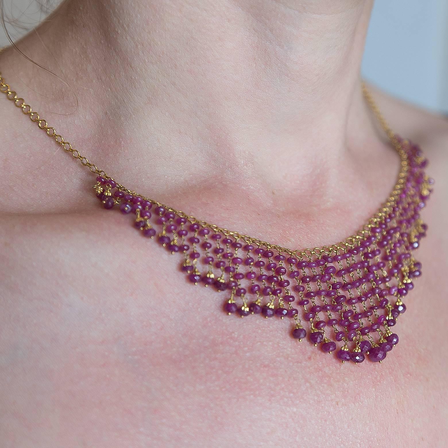 Ruby Beads Cascading 18 Karat Gold Bead 