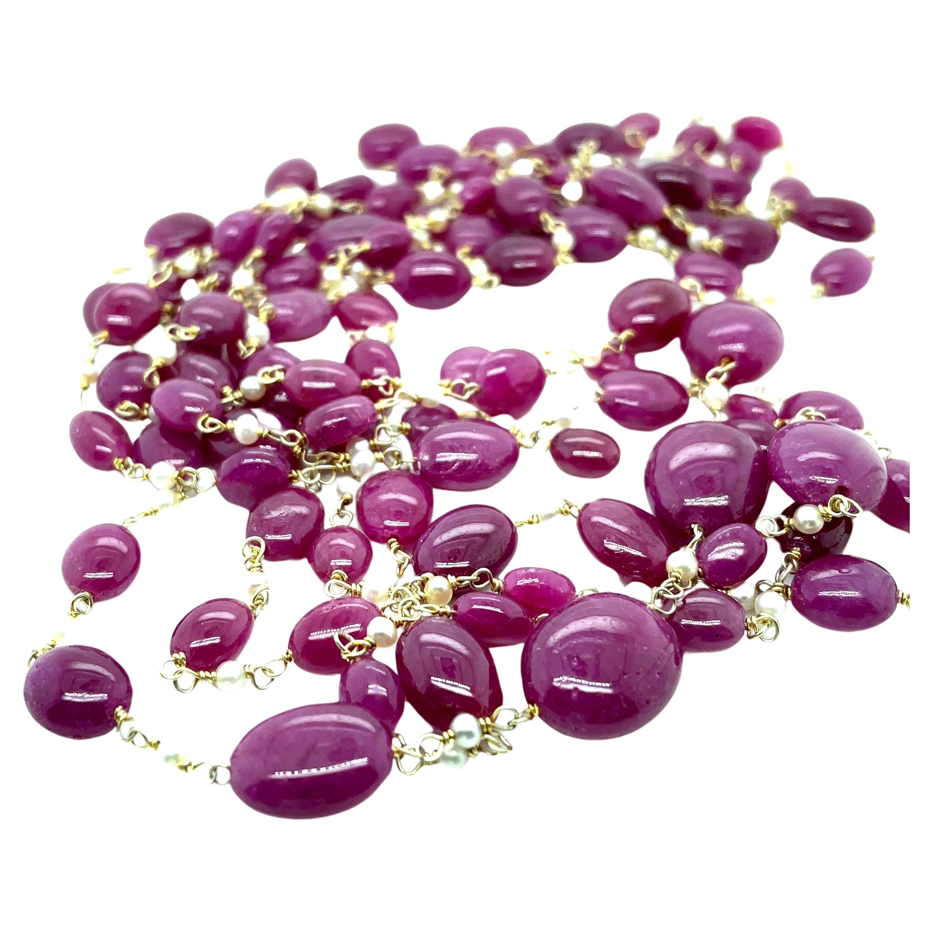 Ruby Beads Cts 325 Necklace For Sale
